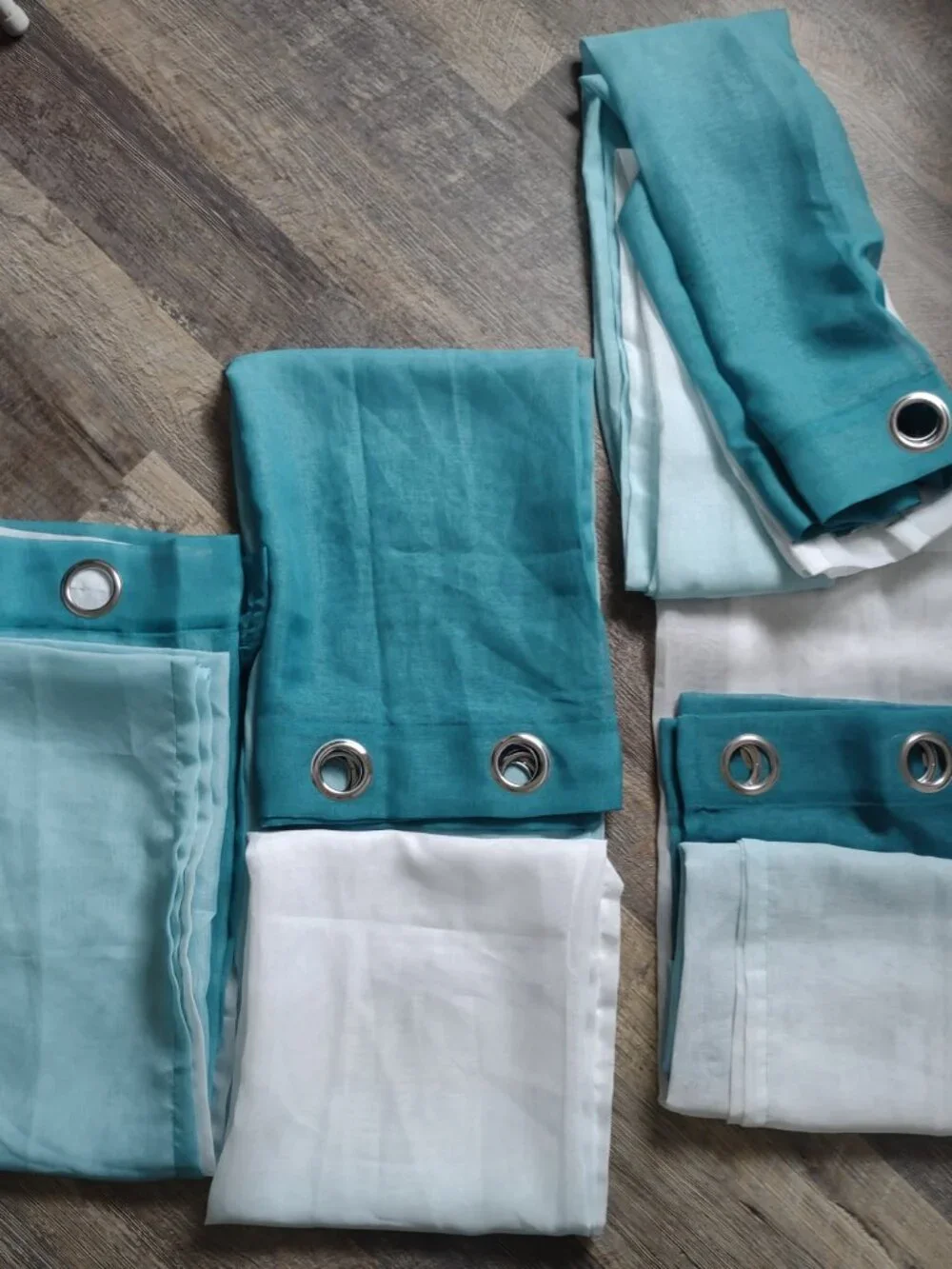 Window Curtains 4 Sheer Panels Aqua & White with Metal Grommets Each=54